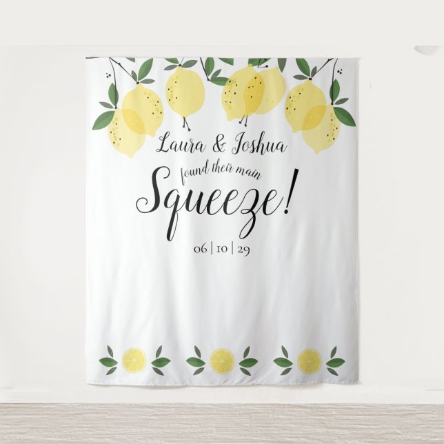 Main Squeeze Lemons Wedding Shower Photo Backdrop Tapestry (Front)