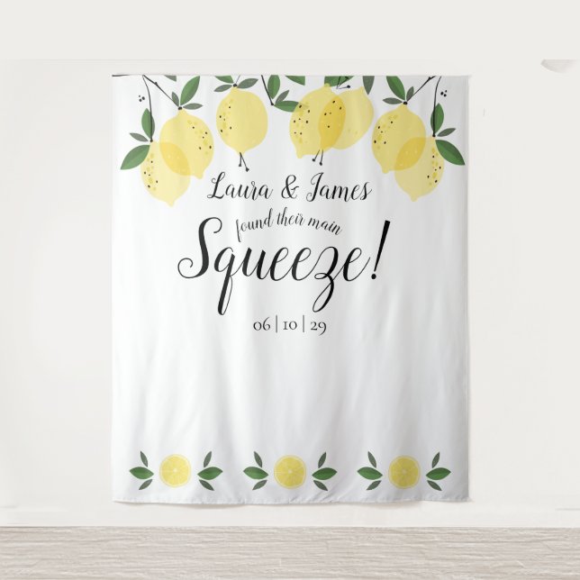 Main Squeeze Lemons Wedding Shower Photo Backdrop Tapestry (Front)