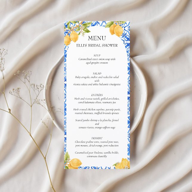 Main Squeeze | Mediterranean Tiles Lemon Bridal Menu (She found her main squeeze bridal shower menu)