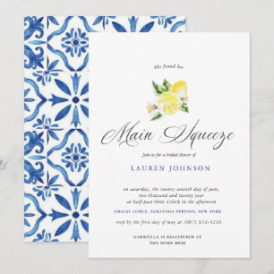 Main Squeeze Modern Watercolor Lemon Bridal Invitation