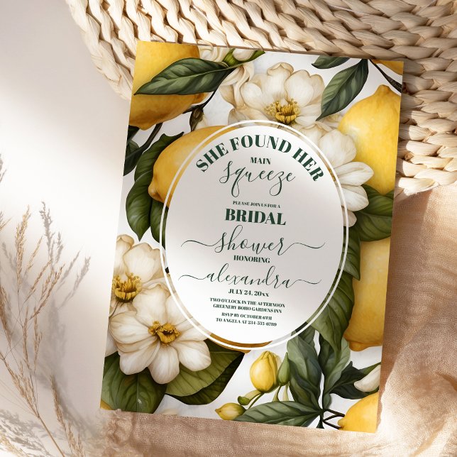 Main Squeeze Modern Watercolor Lemon Bridal Shower Invitation (Creator Uploaded)