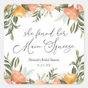 Main Squeeze Orange Bridal Shower Square Sticker
