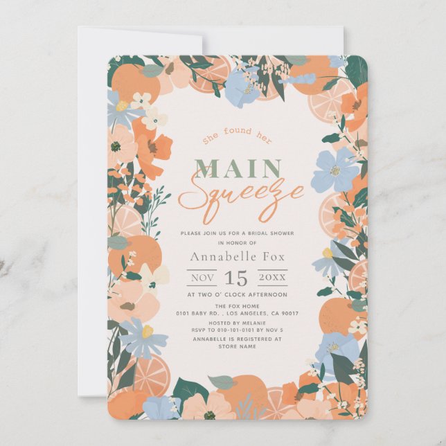Main Squeeze Orange Floral Bridal Shower Invitation (Front)