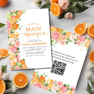 Main Squeeze QR Code Orange Citrus Bridal Shower Invitation