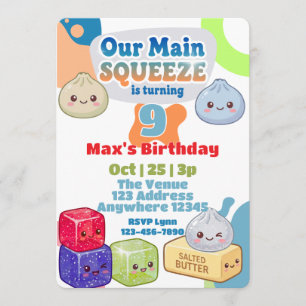 Main Squeeze Squishy Birthday Blue Orange Invitation