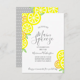 MAIN SQUEEZE summer lemon BRIDAL SHOWER grey Invitation