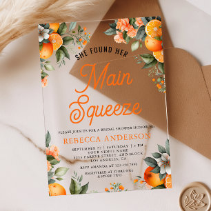 Main Squeeze Tangerine Orange Citrus Bridal Shower Acrylic Invitations