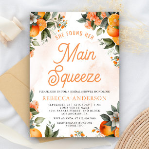 Main Squeeze Tangerine Orange Citrus Bridal Shower Invitation