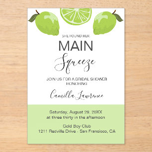 Main Squeeze Tropical Citrus Green Bridal Shower  Acrylic Invitations