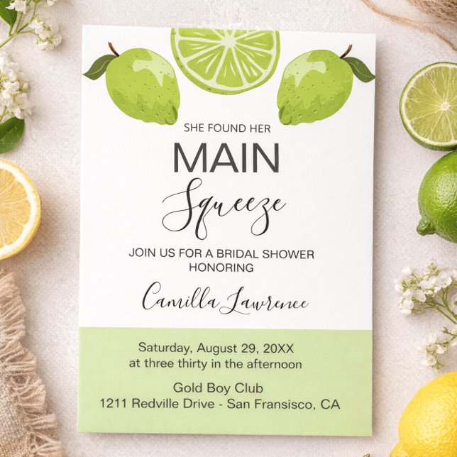 Main Squeeze Tropical Citrus Green Bridal Shower  Invitation (Creator Uploaded)