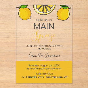 Main Squeeze Tropical Citrus Lemon Bridal Shower  Acrylic Invitations