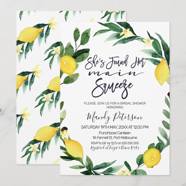 Main squeeze wreath bridal shower invitation (Front/Back)