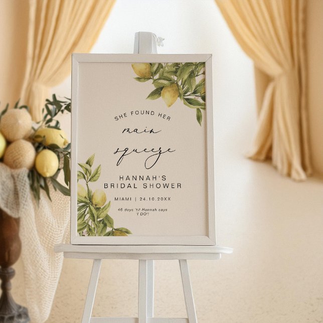 Main squeeze Yellow Lemon Bridal Shower welcome Poster (Creator Uploaded)