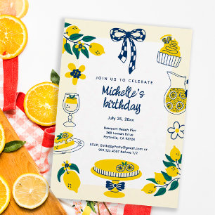 Main Squeeze Yellow Lemon Summer Birthday Party Invitation