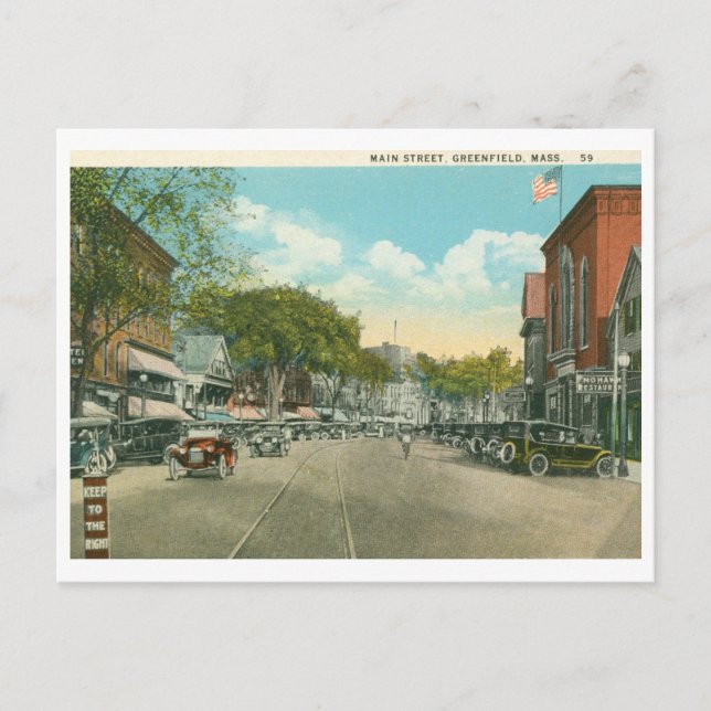 Main St., Greenfield, MA Vintag Postcard (Front)