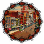 Main Street - Buffalo, NY Vintage Ornament Photo Sculpture Decoration<br><div class="desc">Vintage postcard showing Main Street in Buffalo,  New York in 1940 in stunning and vibrant colours. Reprinted on this beautiful Christmas ornament with Victorian filagree trim.</div>