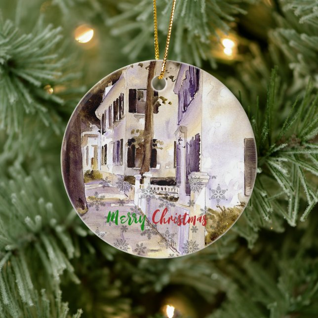 Main Street, Nantucket, Merry Christmas Ceramic Tree Decoration (Tree)