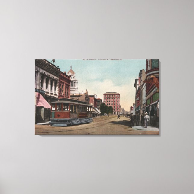 Main Street View with Street Car Canvas Print (Front)