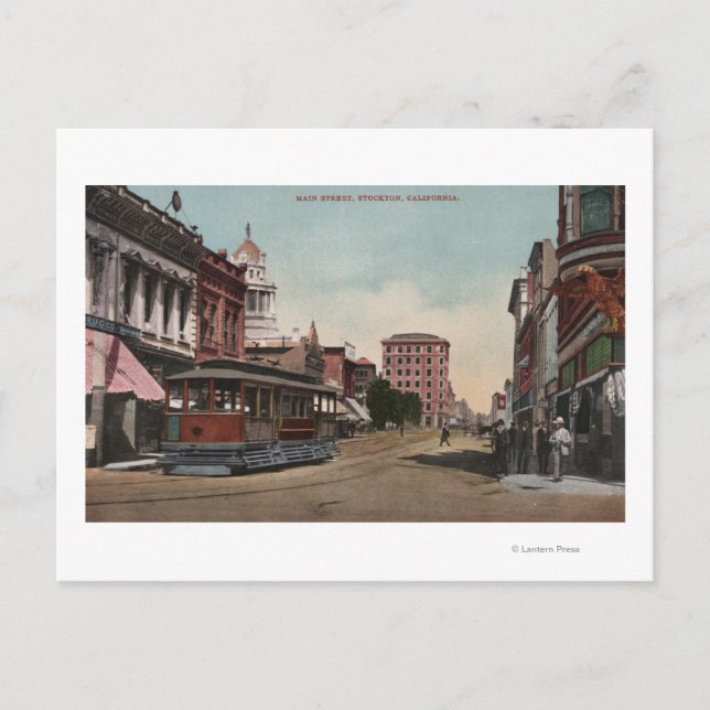 Main Street View with Street Car Postcard (Front)