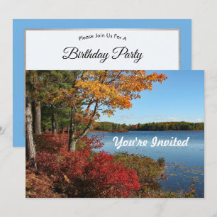 Maine Acadia Lake Autumn Photo Birthday Invitation