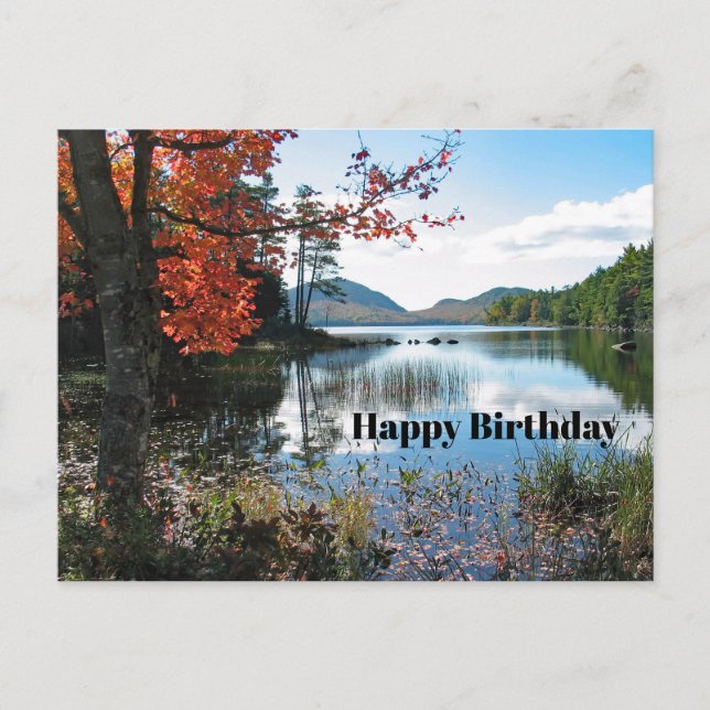 Maine Acadia Lake Landscape Photo Birthday Postcard (Front)