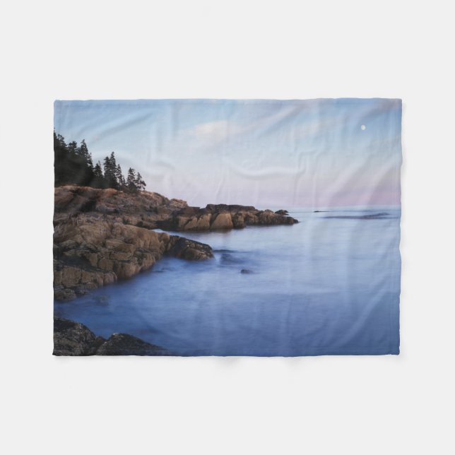 Maine, Acadia National Park, Moonset Fleece Blanket (Front (Horizontal))