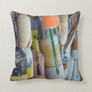 Maine, Bar Harbour. Colourful lobster trap buoys Cushion