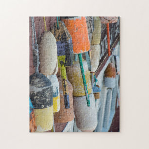 Maine, Bar Harbour. Colourful lobster trap buoys Jigsaw Puzzle