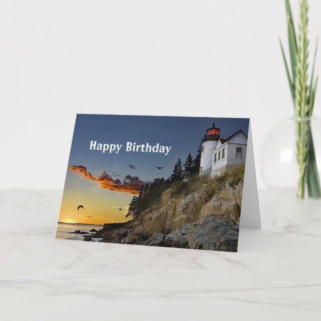 Maine Bass Harbor Lighthouse Photo Birthday Card (Front)