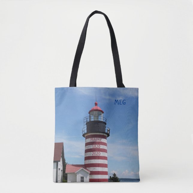 Maine Bicentennial West Quoddy Head Lighthouse Tote Bag (Front)