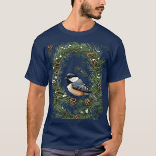 Maine Black Capped Chickadee With Pine Pattern T-Shirt