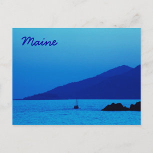Maine blue sunset with boat postcard