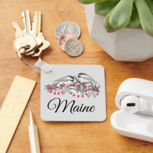 Maine Chickadee Bird Winter Christmas Holiday Snow Key Ring
