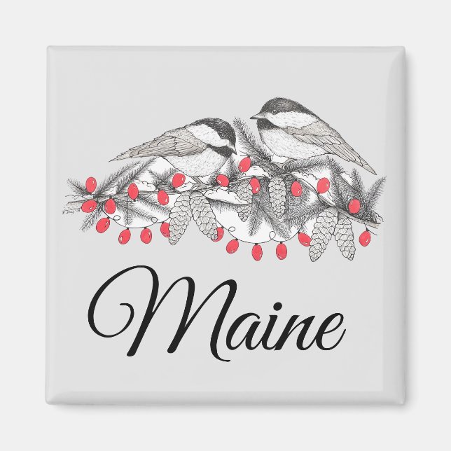 Maine Chickadee Bird Winter Christmas Holiday Snow Magnet (Front)