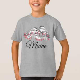 Maine Chickadee Bird Winter Christmas Holiday Snow T-Shirt