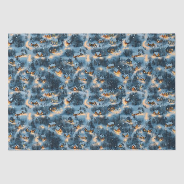 Maine Christmas Village Blanketed in Snow Tissue Paper (Front)