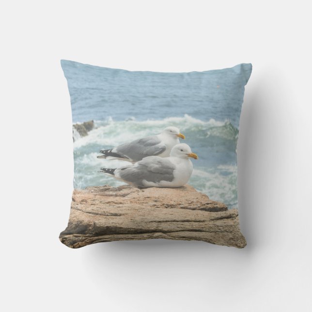 Maine Coast Acadia Ocean Seagulls Cushion (Front)