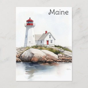 Maine Coast Lighthouse Watercolor Travel Postcard