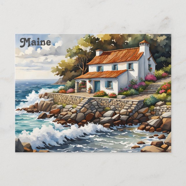 Maine Coast Watercolor Travel Postcard (Front)