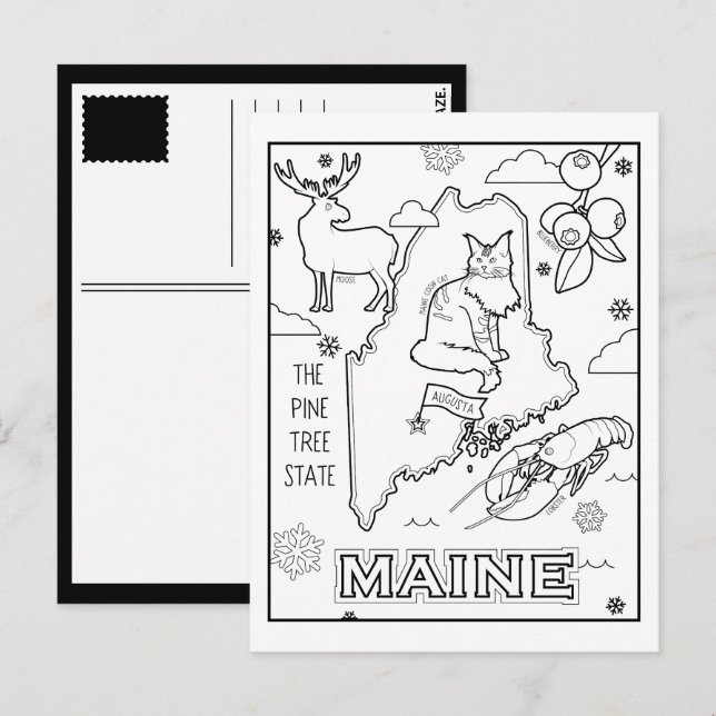 maine colour me collage postcard (Front/Back)