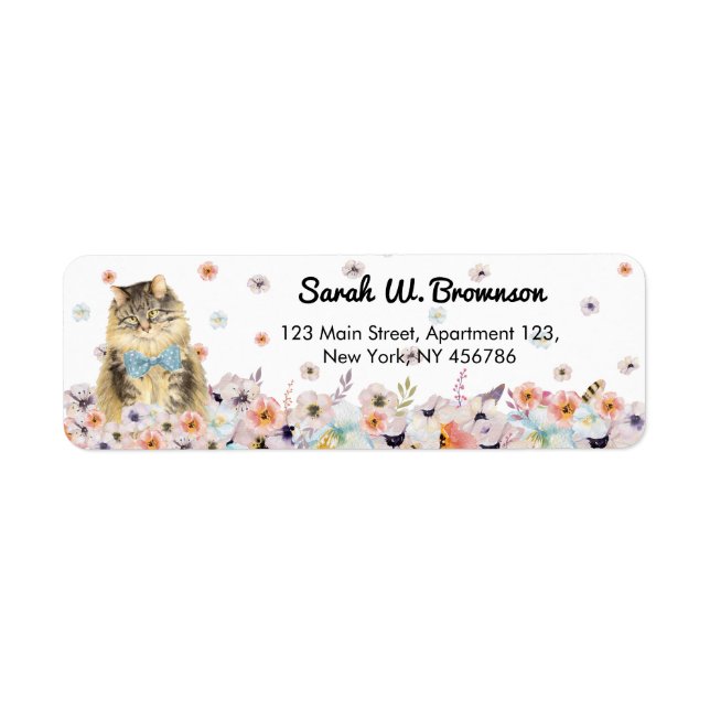 Maine Coon American Cat blue bowtie sitting flower (Front)