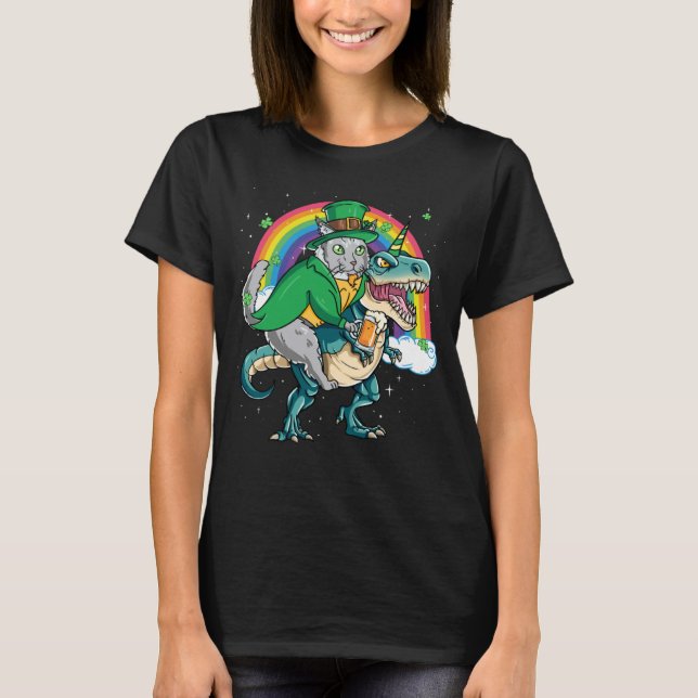 Maine Coon Beer Dino Rex Horn Rainbow Cat T-Shirt (Front)