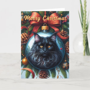 Maine Coon Black Cat Christmas Card