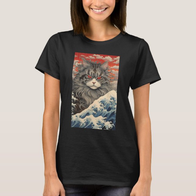 Maine Coon Cat Aesthetic Japanese Ukiyo e 1 T-Shirt (Front)