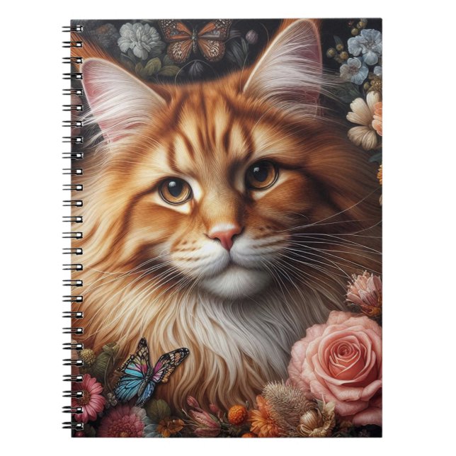 Maine Coon Cat and Pink Roses Cat Lovers  Notebook (Front)