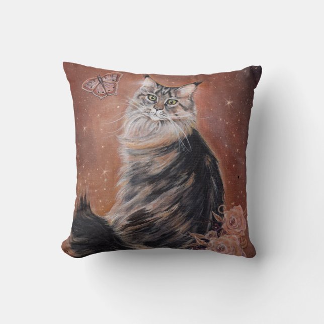 Maine coon cat art by Renee Lavoie  Cushion (Front)