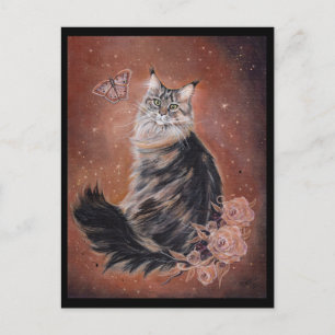 Maine coon cat art by Renee Lavoie Postcard