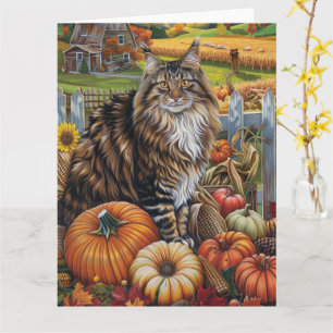 Maine Coon Cat Autumn Harvest Thanksgiving Card