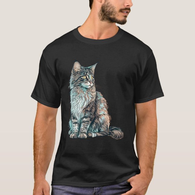 Maine Coon Cat Breed Colorful Mom Lady T-Shirt (Front)