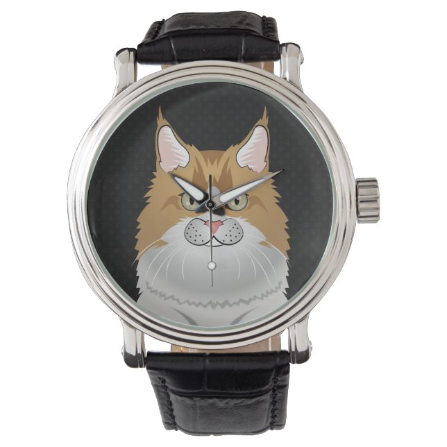 Maine Coon Cat Cartoon (Light) Watch (Front)